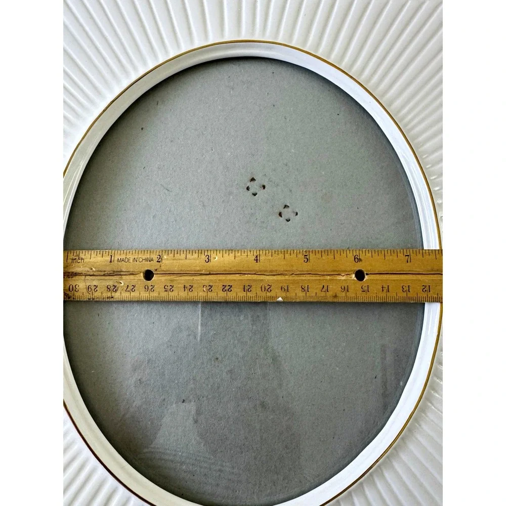 Vintage Burnes of Boston 8x10 White Ceramic Picture Frame Gold Trim Ribbed Desig